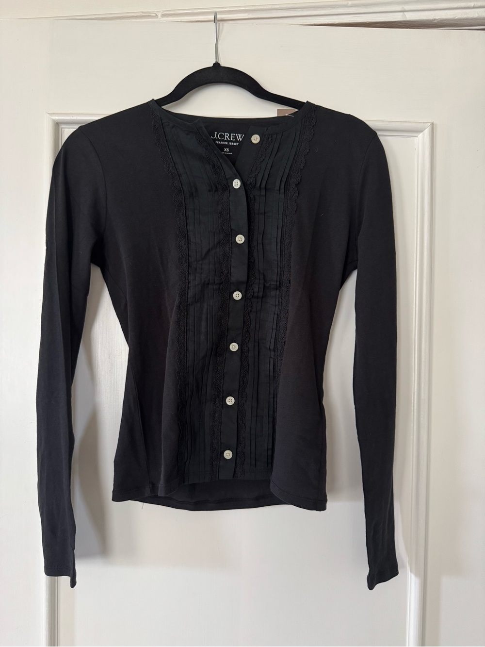 J. Crew Black Long-Sleeve Lace Button Top NWT